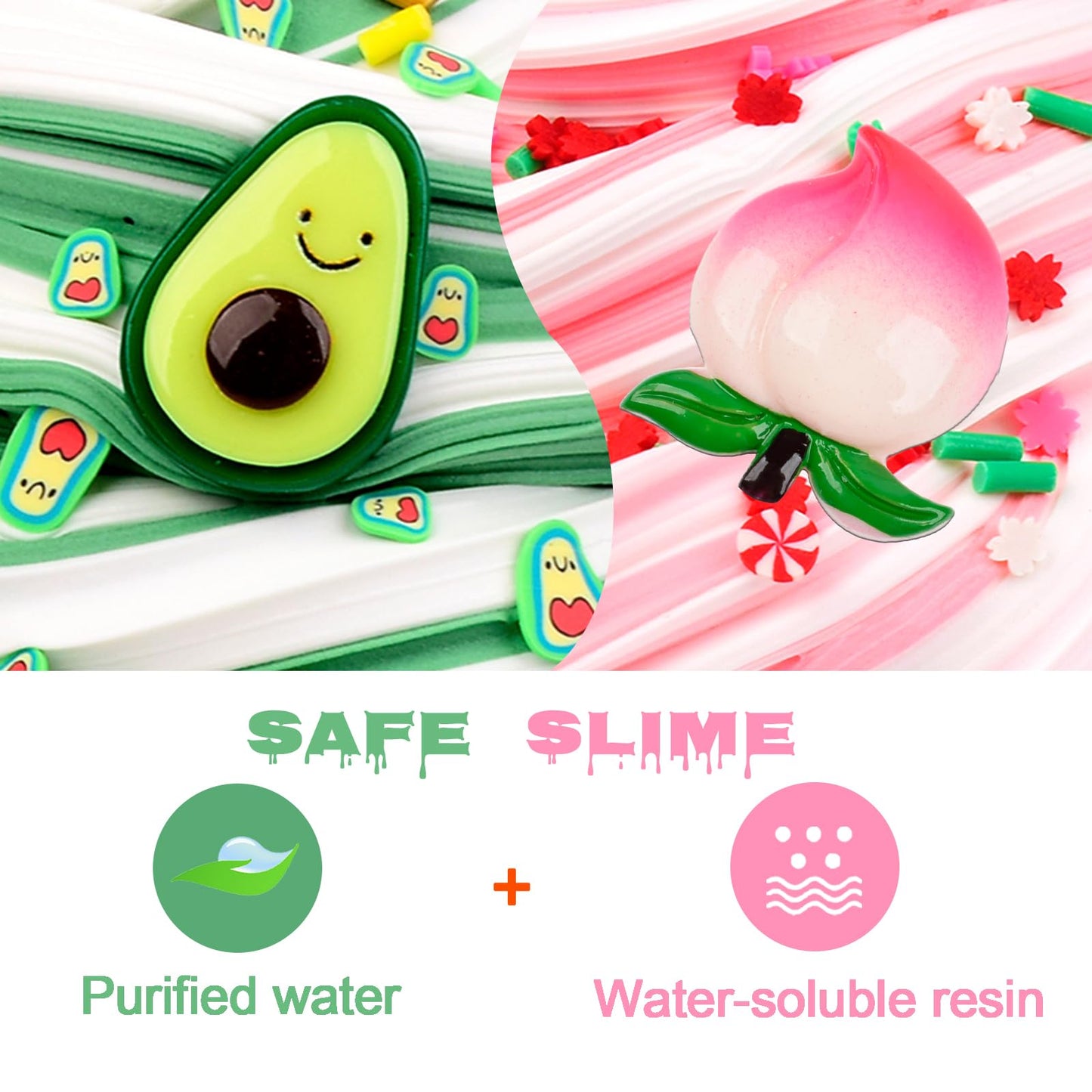 2 Pack Dual Colored Butter Slime Kit,Peach Slime,Avocado Fruit Slime,Non Sticky,Super Soft Sludge Toy,Birthday Gifts For Kids 4-