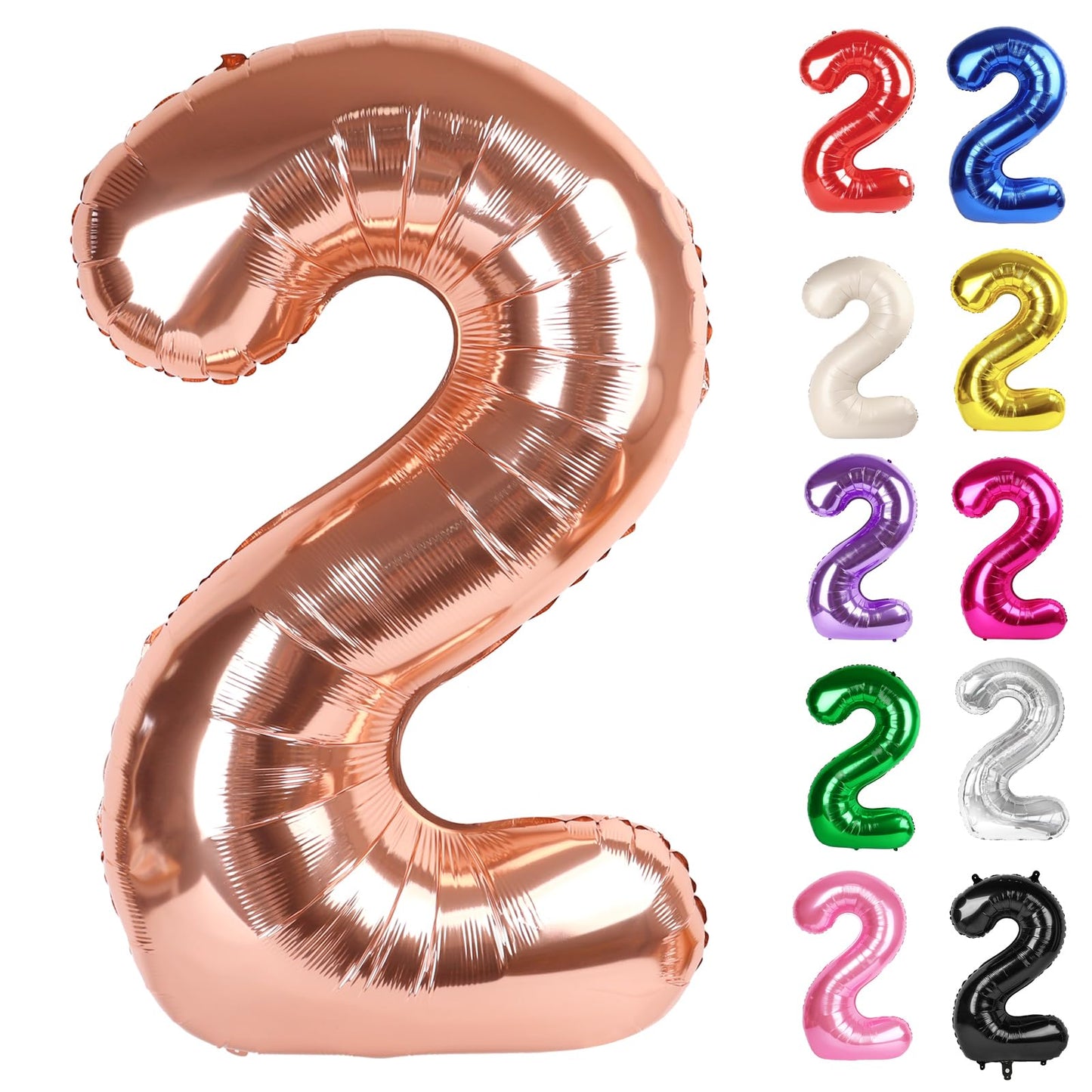 Rose Gold Number 2 Balloon 40 Inch, 2 Balloon Number, 2Nd Birthday Decorations For Baby Girls Boys Toddlers