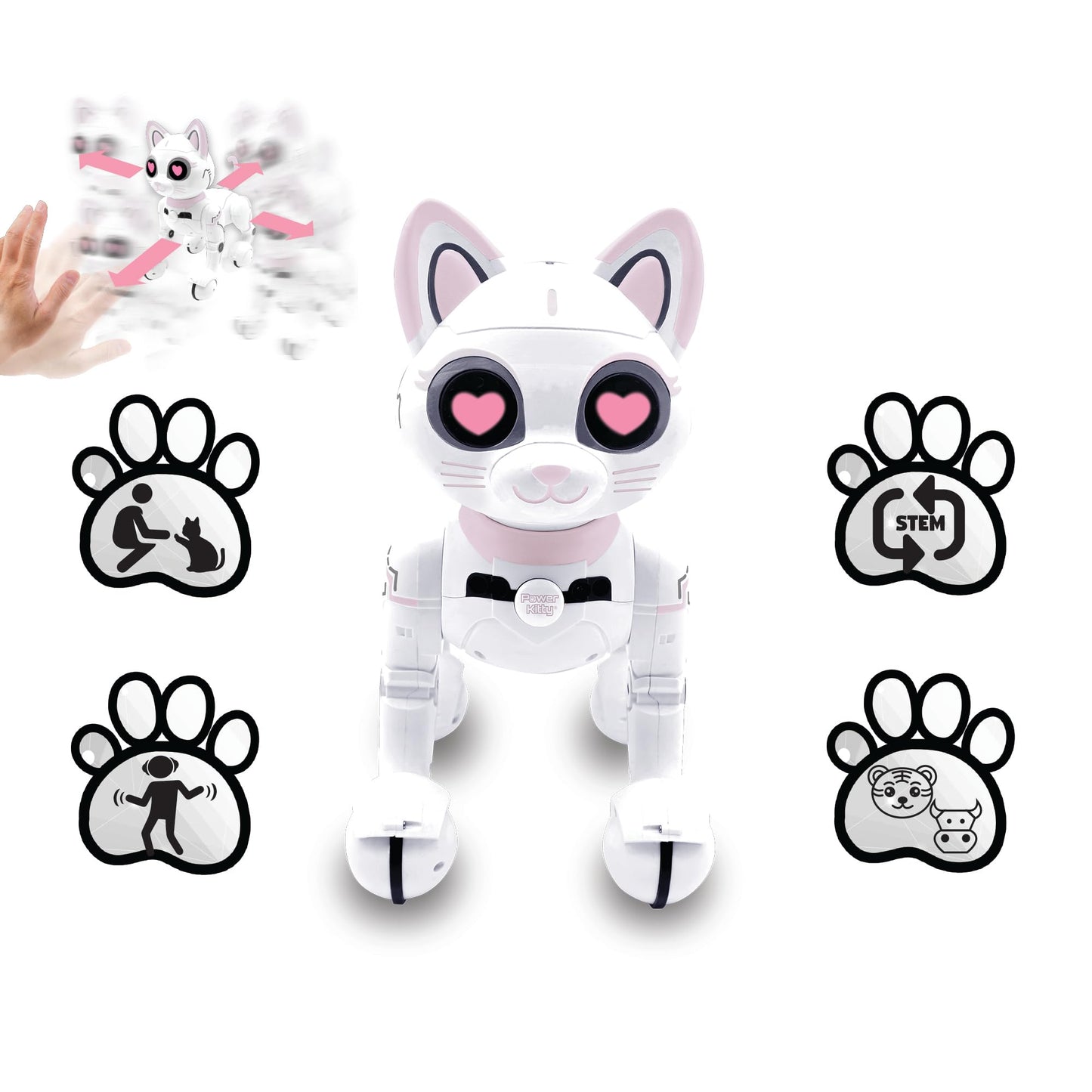 Lexibook - Power Kitty® - Remote Control Robot Cat, Programmable Smart Robot, Light, Sound, White/Pink - Kitty01