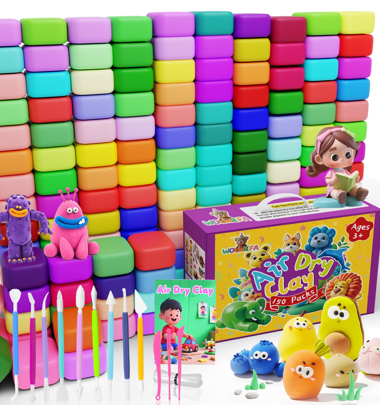 Air Dry Clay For Kids 150 Colors Air Foam Clay, Magic Clay, NonSticky Soft And Super Light Molding Clay With Sculpting Tools, G
