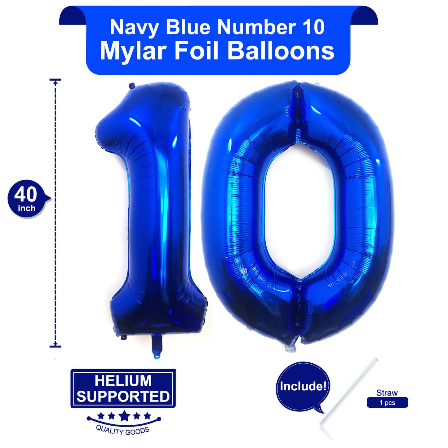 40 Inch Navy Blue 10 Number Balloons Giant 10 Balloons Navy Blue Birthday 10 Balloons 10Th Birthday Anniversary Events Party Dec