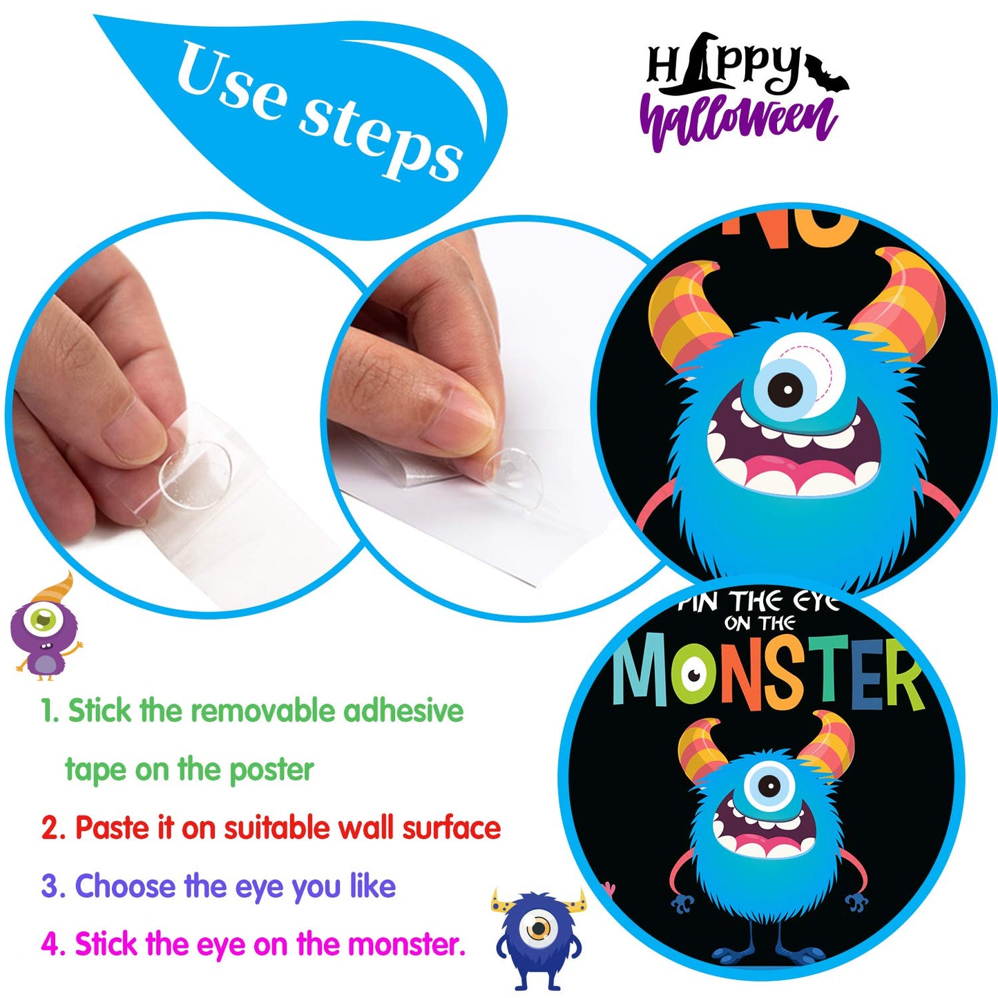 Happy Storm Halloween Party Games For Kids, Pin The Eye On The Monster, Halloween Party Activities Favors Crafts Birthday Party Games For Children Boys Girls, Monster Party Carnival Games Indoor