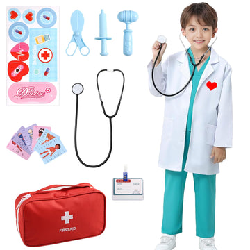 Parttely Doctor Costume For Kids, Halloween Costumes Career Day Costume For Kids Aged 3-8, Kids Scrubs With Lab Coat
