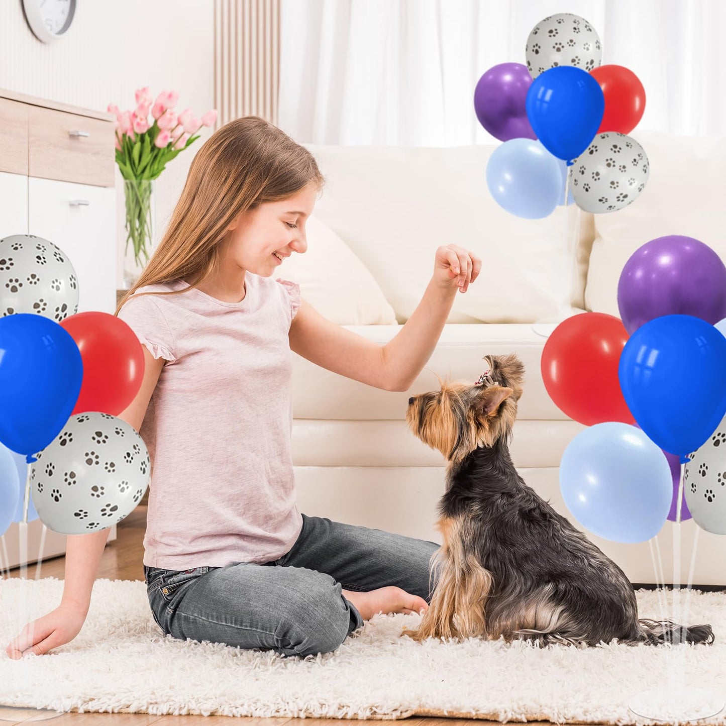 ZJDHPTY Dog Birthday Party Decorations Balloon Stand Kit with Blue Red and Puppy Paw Balloons (Puppy paw set4)