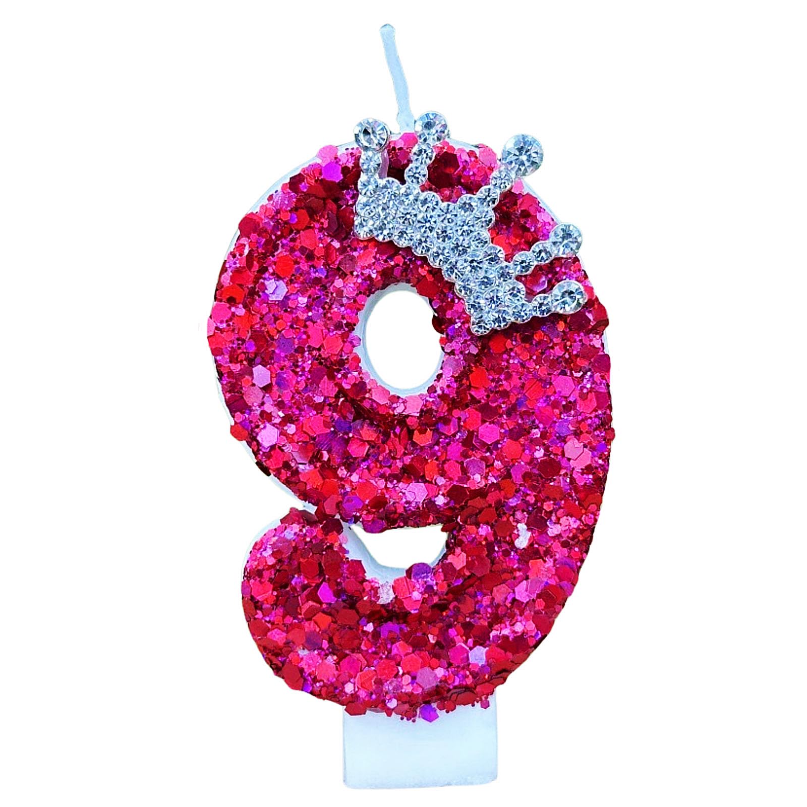 Hot Pink Birthday Number 9 Candle for Cake, Pink Number 9 Candle, Fun Glitter Hot Pink Cake Topper Birthday Decorations Cupcake 