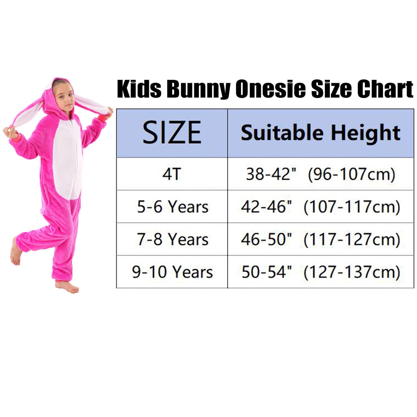 Tyonmujo Animal Onesie Costume For Kids Halloween Costumes For Girls Boys Cosplay Outfit Rabbit Bunny Pink 140