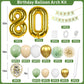 80Th Birthday Decorations Sage Green,80Th Birthday Balloon Garland Party Decorations With Number 80 Foil Balloons,Happy Birthday