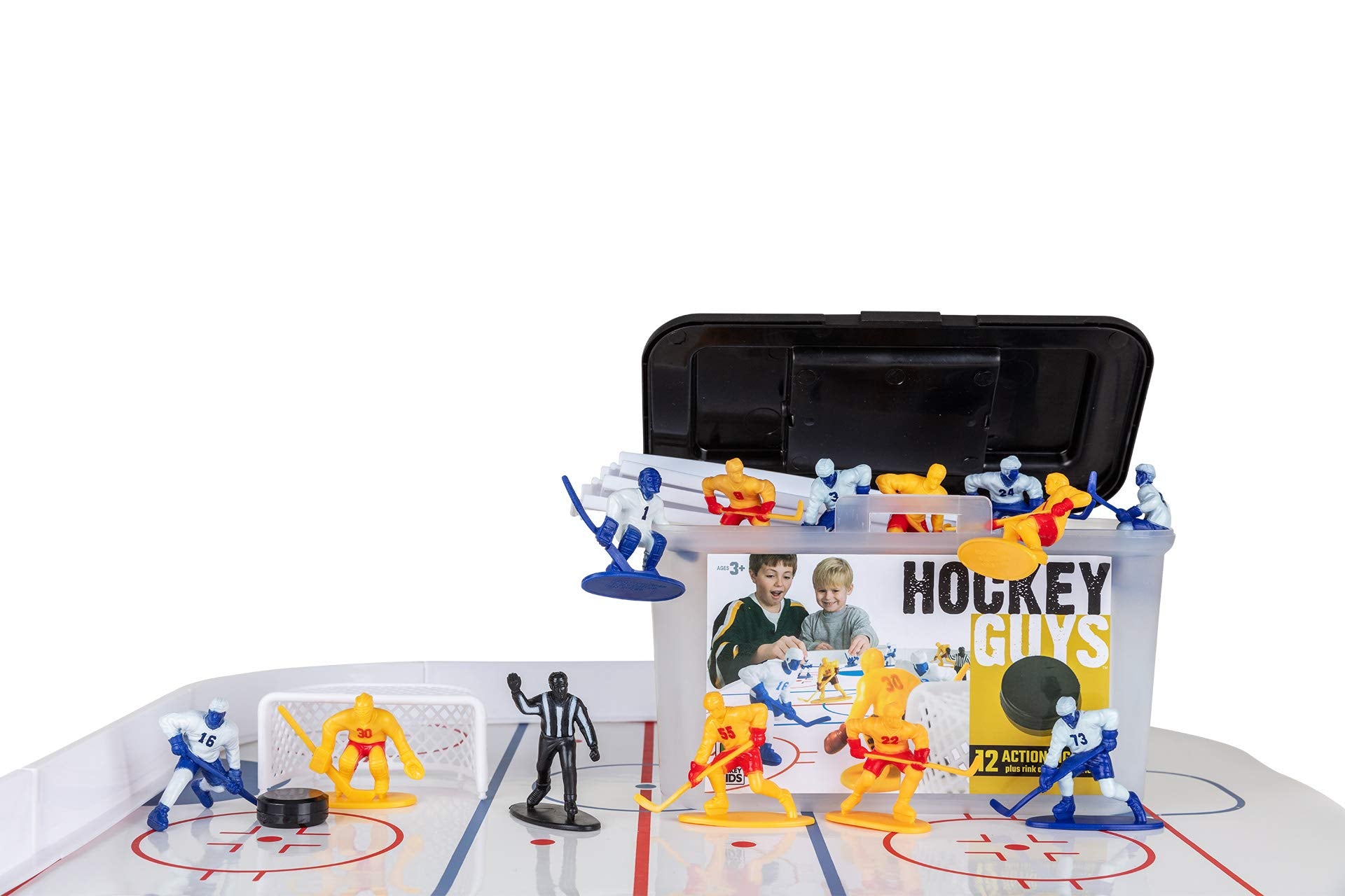 Kaskey Kids Hockey Guys, Blue White vs. Yellow, 27 Pieces in Each Set, Includes 2 Teams, Accessories, and Travel Storage Case, N