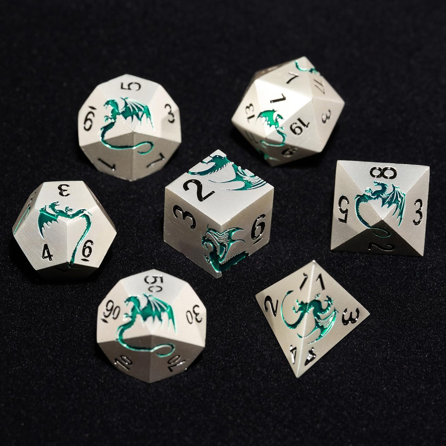 HNCCESG Metal DND Dice Set,Blue Dragon Heavy Metal Dice Set D&D,Dungeons and Dragon TTRPG Role Playing Table Games(Sliver Green