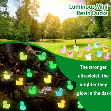 DULEFUN 200pcs Luminous Mini Resin Duck 10 Colors Little Small Ducks Glow in The Dark Duck Figures for Dollhouse Aquarium Decor