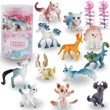 Liberty Imports 12 Pack Fantasy Creatures Figurines Set - Multicolor Plastic Fairy Animals & Mythical Toy Figures, Model KZ956-030E