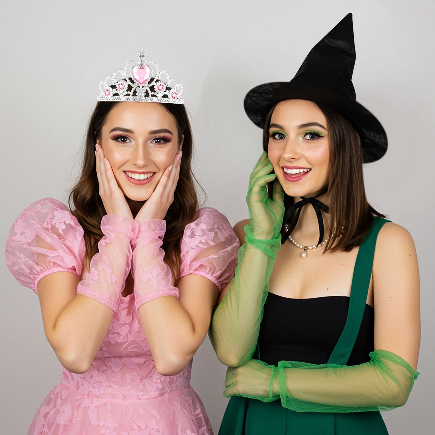 Tarpop 12 Pcs Witch Hat and Princess Crown Set, Royal Queen Crown and Black Wizard Hats for Pink Green Party Decor favor Gift(Cu