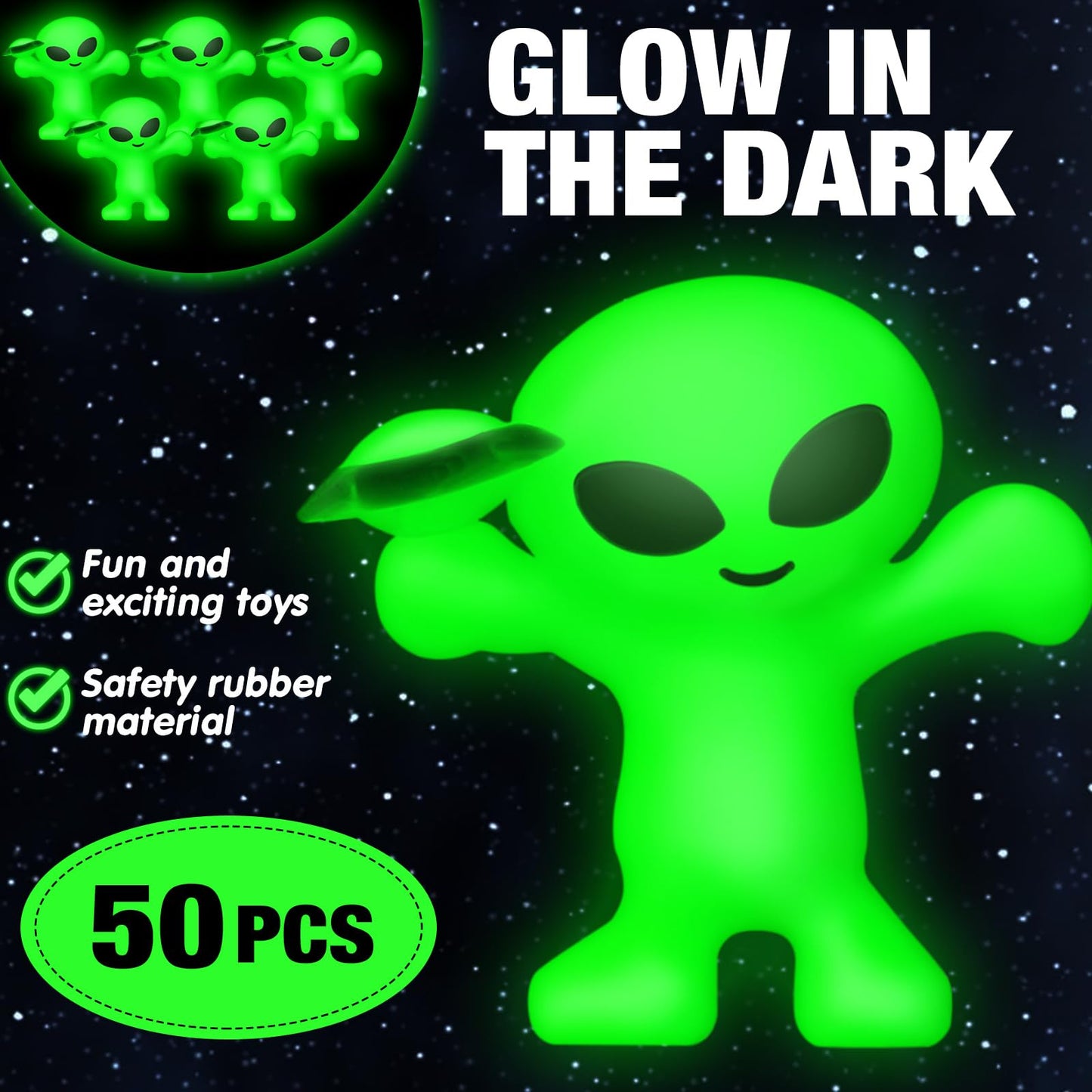CroBlissful 100 Pcs Mini Alien Figures Glow in The Dark Space Ship Tiny Small Alien Figurine for Easter Toys Bulk Gift Space Par