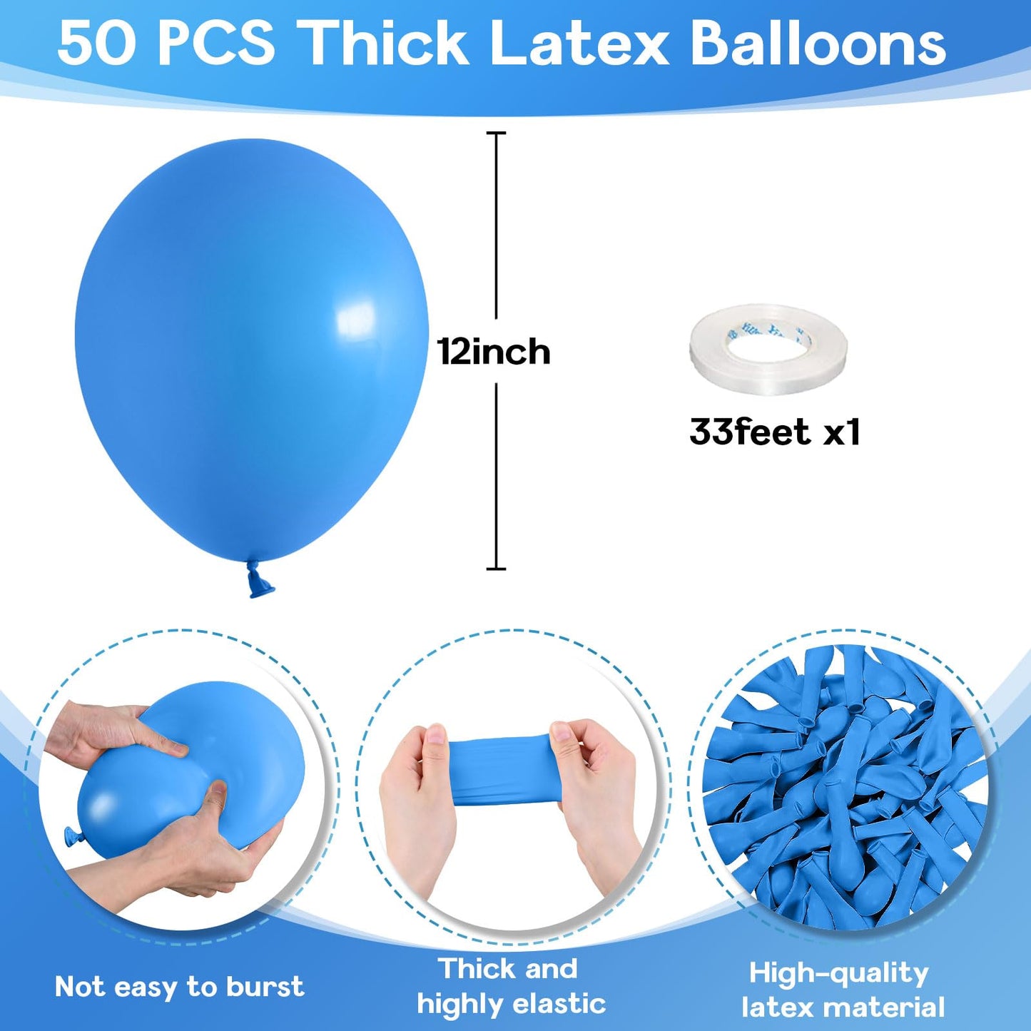 Jobkoo Blue Balloons 12 Inch, 50Pcs Sky Blue Balloon Light Blue Latex Balloons Matte Baby Pastel Blue Helium Party Balloons For