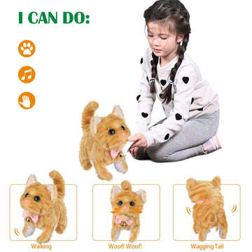 Worwoder Plush Electronic Interactive Cats That Move And Meow Waliking Lifelike Interactive Toy Pet Stuffed Kitten For Girls Kid