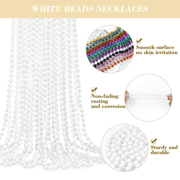 YAXINRUI 24 PCS White Mardi Gras Beads, 33'' White Bead Necklaces Party Costume Necklace Round Parade Throw Beads in Bulk for Ma
