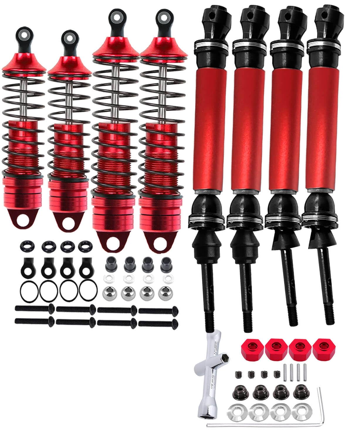 RCM-You RC Upgrade: Drive Shaft CVD Axles & Alloy Big Bore RC Shock Absorber Set for Slash, Rustler, Stampede, Hoss 4x4 VXL, Red