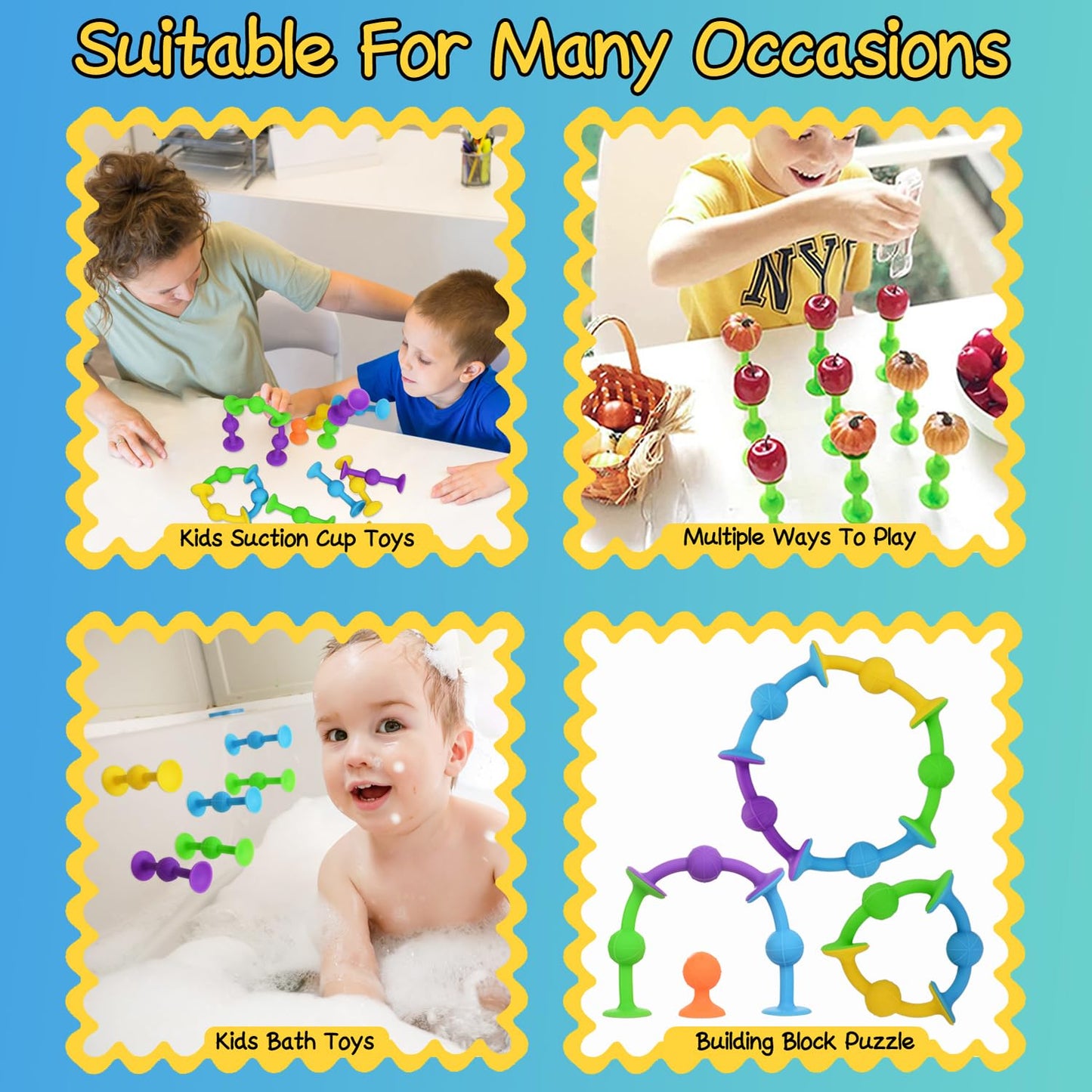 HugOutdoor Suction Cup Kids Bath Toy - 18Pcs Soft Tip Darts, Medium, Silicone, 4 Colors: Blue, Green, Purple, Yellow