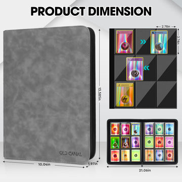 Old Canal Trading Card Binder  9 Pocket Card Album Folder Hold Up to 540 Cards  enhanced and Durable Zipper Binder  Cards Holder Album for MTG  TCG  Baseball Cards  Football Cards  Game Cards (Gray)