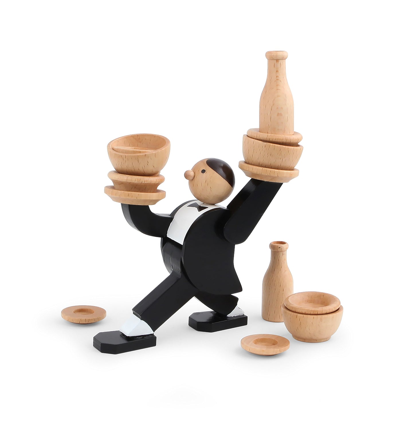 Kikkerland Stacking Game - Don't Tip The Waiter, Wooden, Multi Color, Model GG67