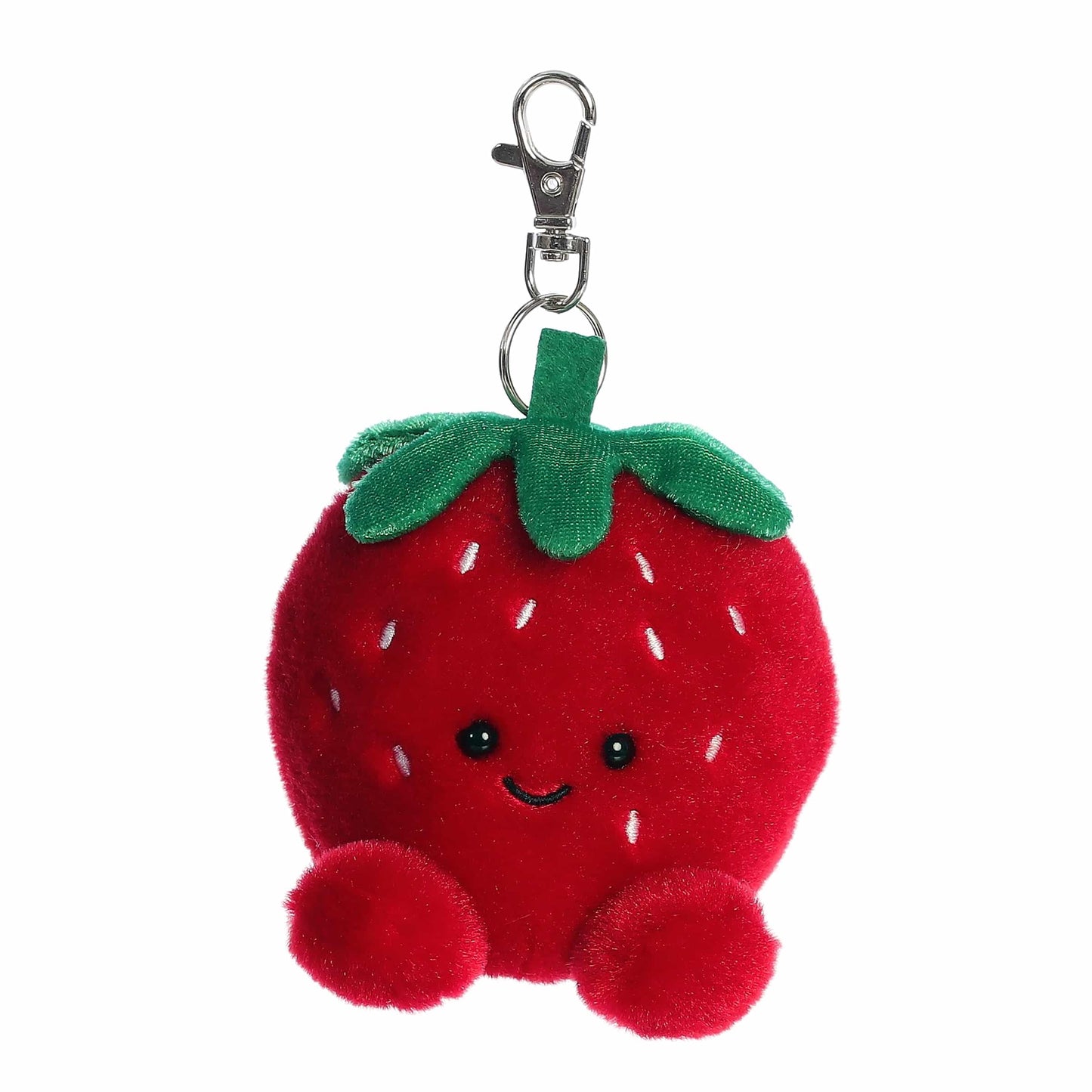 Aurora Adorable Palm Pals Juicy Strawberry Clip-On- Fun Collectible Plush For Kids and mature-themed Collectors - Perfect For Backpacks and Birthday Gifts - Red 4 Inches