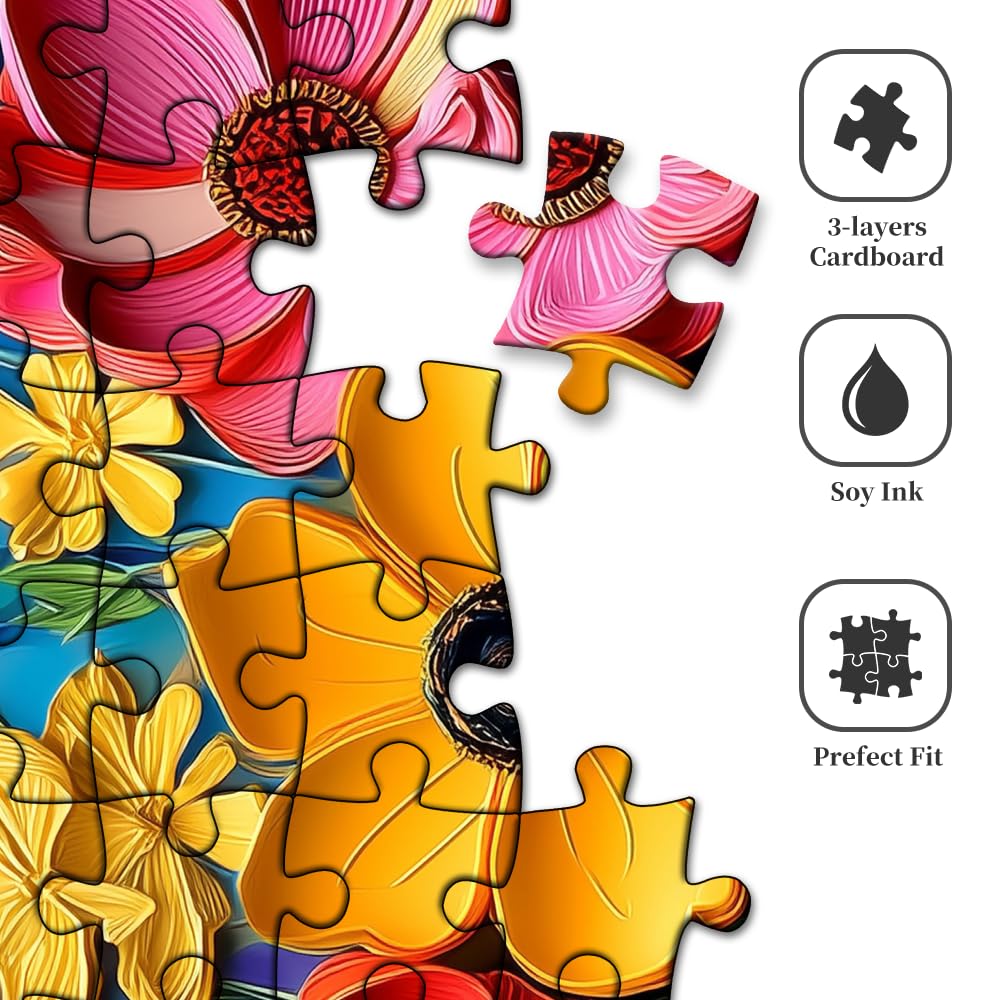 1000 Piece Jigsaw Puzzle for mature-themeds - 3D Paper Quilling Wildflowers Art  Vibrant Colorful Floral Puzzles  Challenging Brain Game  enhanced Eco-Friendly Gift for Women Men