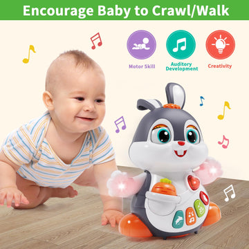 Wanonoo Baby Musical Bunny Toy Dancing Crawling Tummy Time Toys, Light Up Infant Toys 0-3-6 6-12 12-18 Months Birthday Gifts For