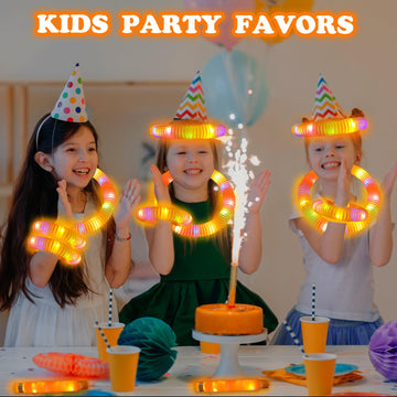 Light Up Glow Necklaces Bracelets Party Favors Accessories For Toddlers, 12 Pcs Orange Glow Sticks Pop Tubes For Kids, Glow Birt