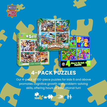 Masterpieces - Jigsaw Puzzle Set For Kids 6+ Years, 4-Pack Of 100 Pieces, Educational And Fun Game, Caterpillar Collection, Gift