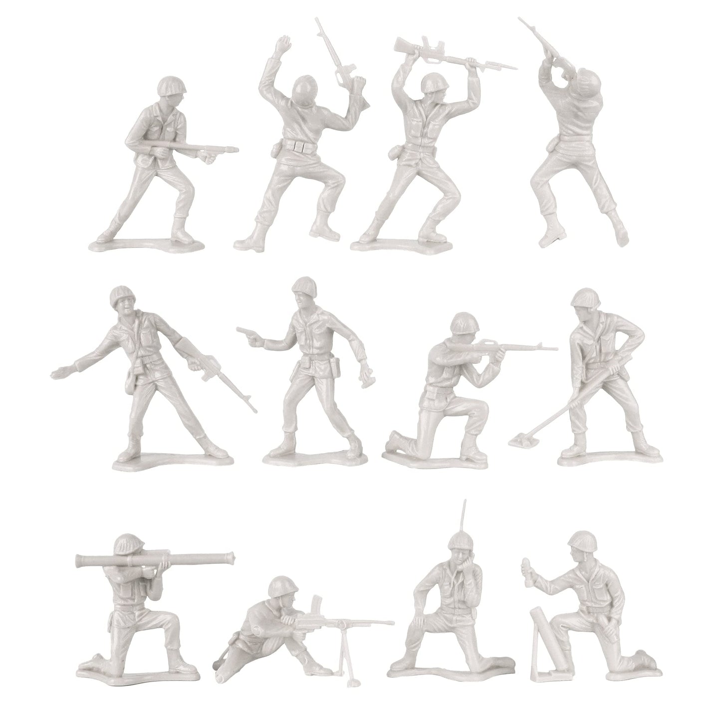 TimMee Plastic Army Men - White 48pc Toy Soldier Figures - Made in USA