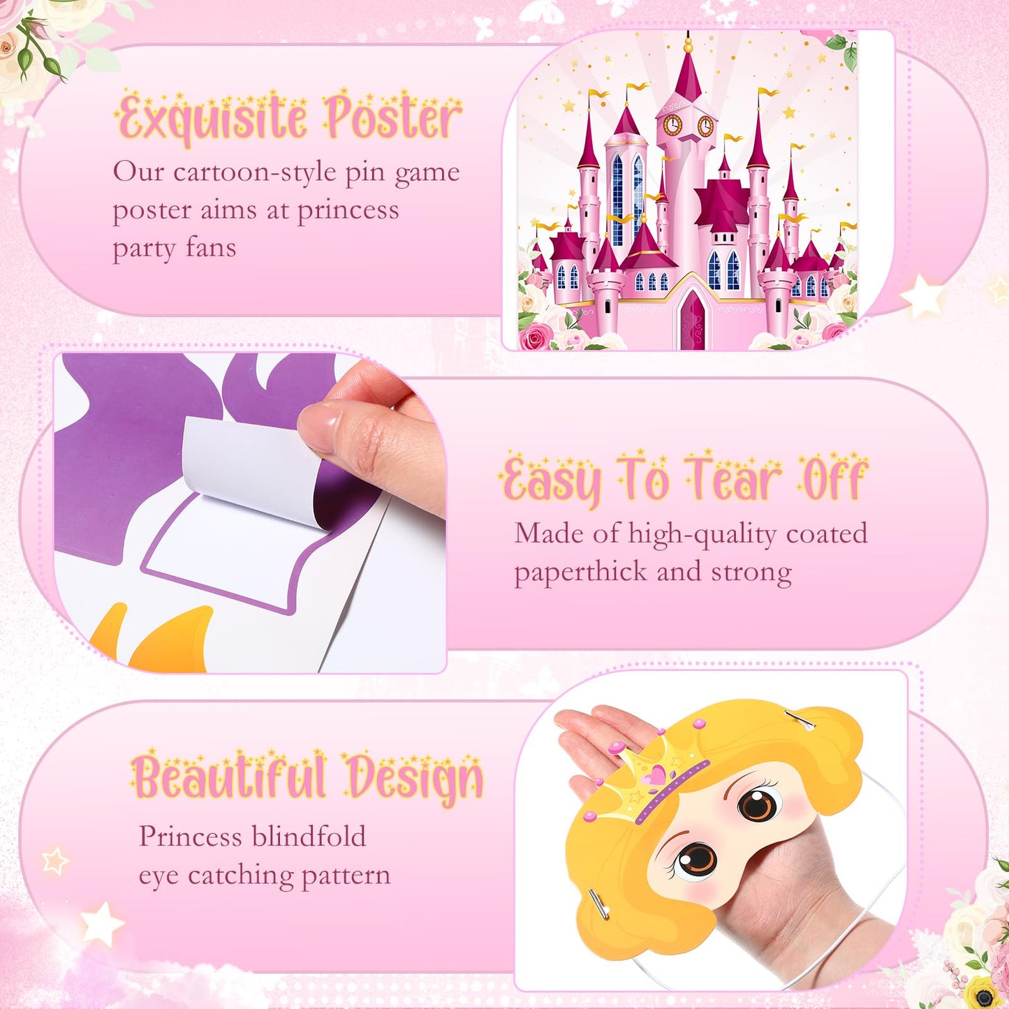 Faccito Princess Party Games Pin The Flag on The Castle Birthday Pin Games Set Include Pink Castle Poster 24 Flag Stickers 2 Bli