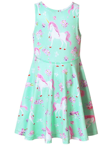Matching Doll & Girls Flower Unicorn Dresses Fit 18' American Girls Clothes