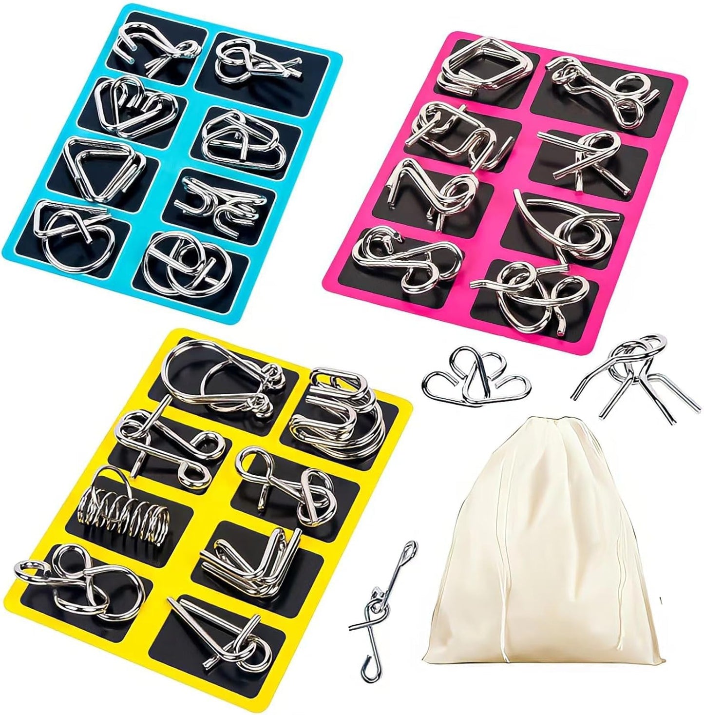Metal Puzzle Set for Adults & Kids, Brain Teaser IQ Game, Metal Ring and Wire Brain Toy, Educational Logic Mind Builder, Mini St