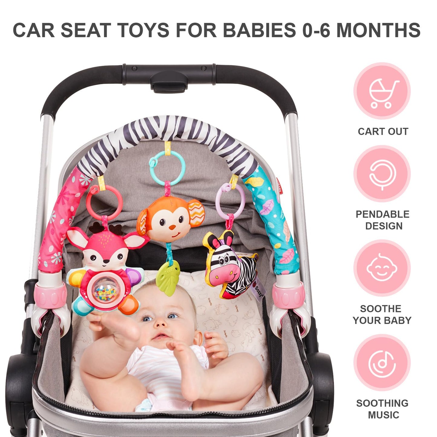 Koty Baby Stroller Arch Toy - Car Seat Toys for Babies 0-6 Months,Activity Arch Toy with Play Accessories, Sensory Travel Crib B