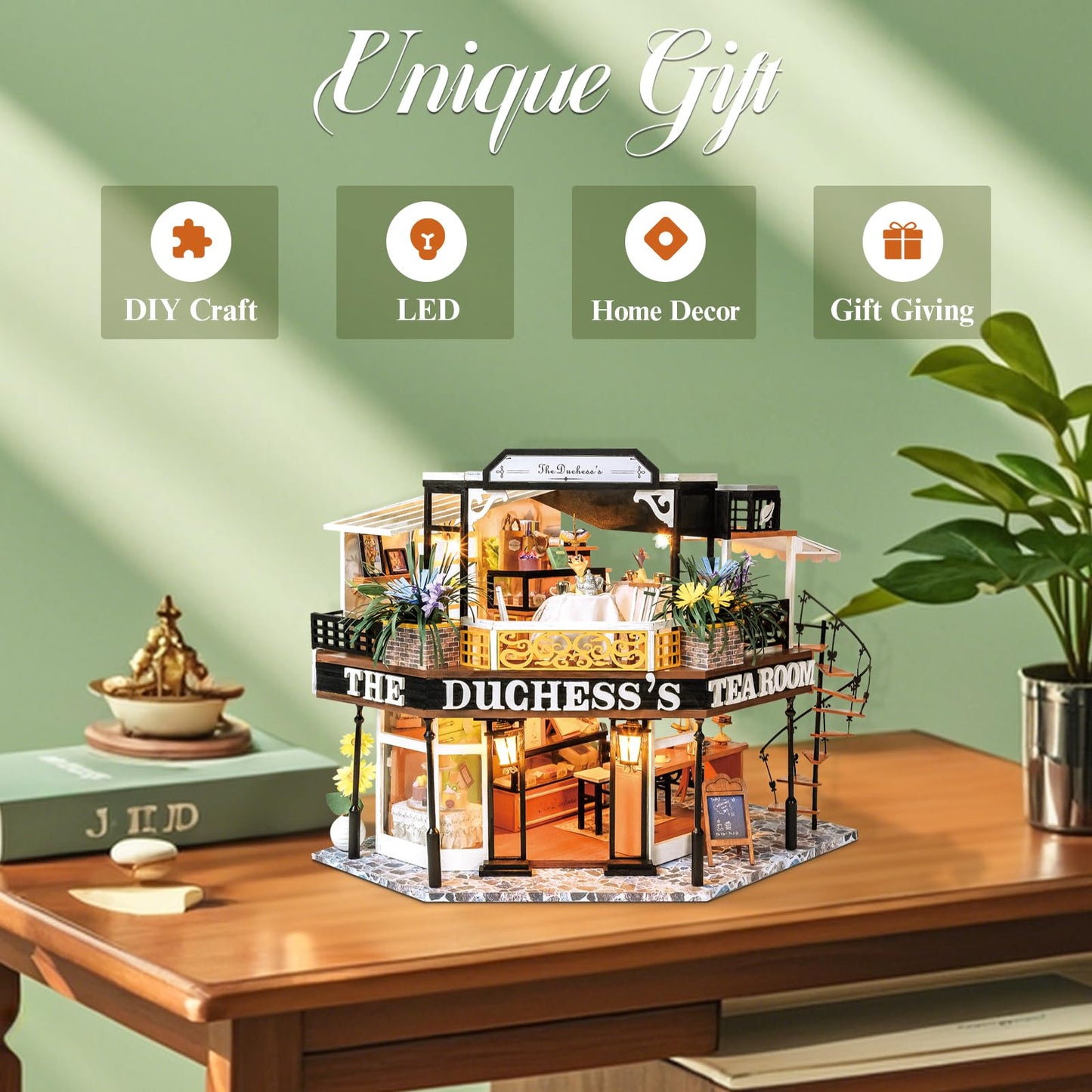 Cutebee Dollhouse Miniature With Furniture, Diy Wooden Dollhouse Kit Plus Dust Proof, Creative Room Idea (The Duchess'S Tea Room