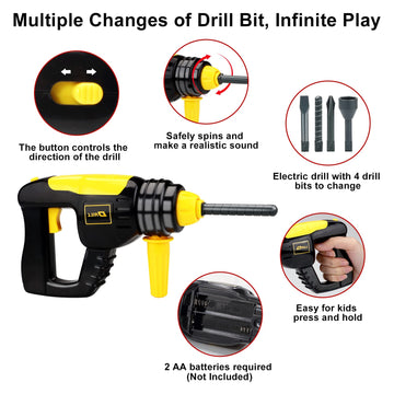 Deejoy Tool Set with Tool Box & Electronic Toy Drill, Pretend Play Kids Construction Kits for Kids Ages 3-5 Years Old, Toddler B