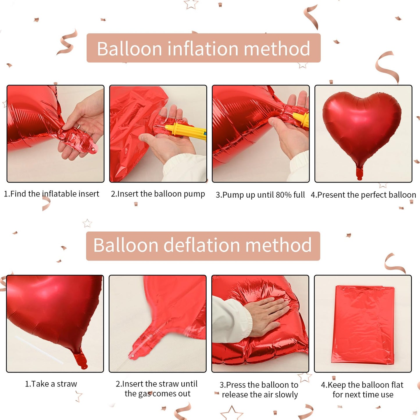 Rose Gold And Pink Heart Balloons, 18 Inch Hot Pink Heart Shape Balloons Foil, 10 Pcs Rose Gold Pink Heart Balloon For Girls Wom