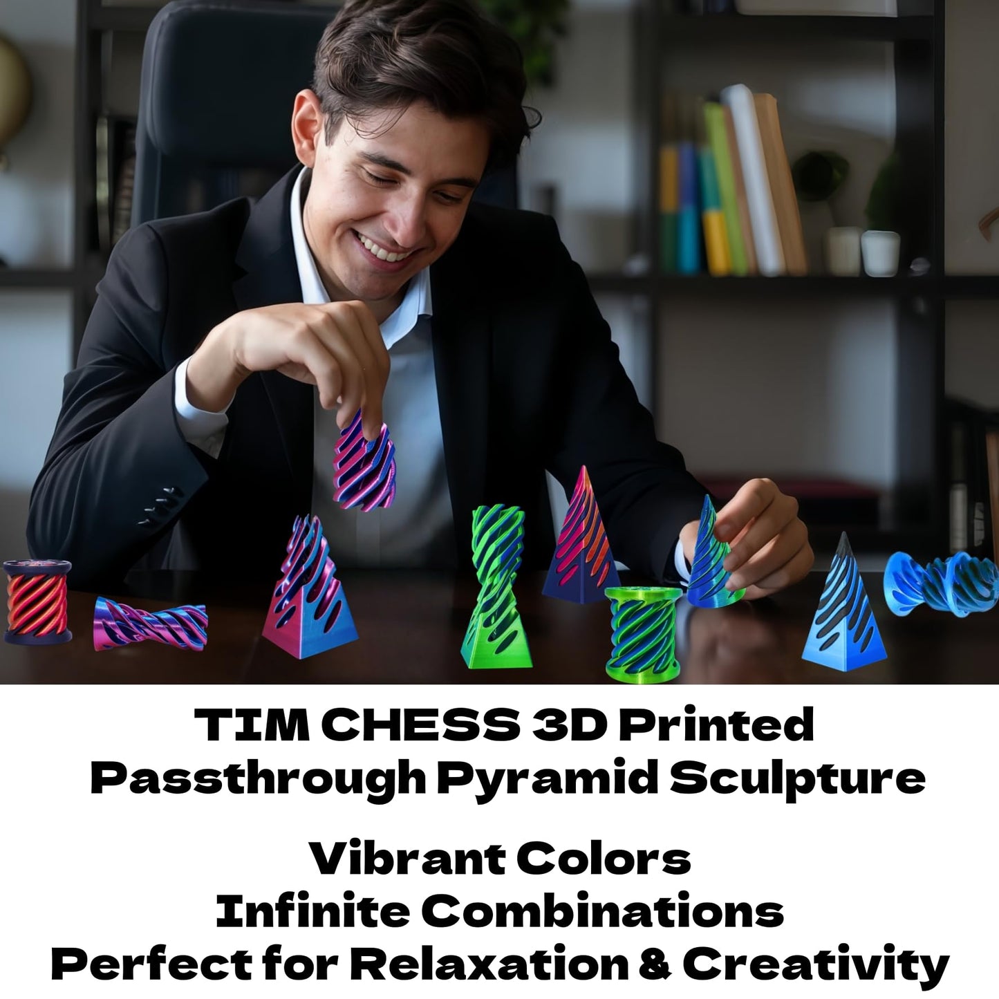 Timchess 3Pcs Impossible Cone, Spiral Cone Fidget Toy, Impossible Pyramid Passthrough 3D Printed Fidget Toys Adults, Spiral Illu