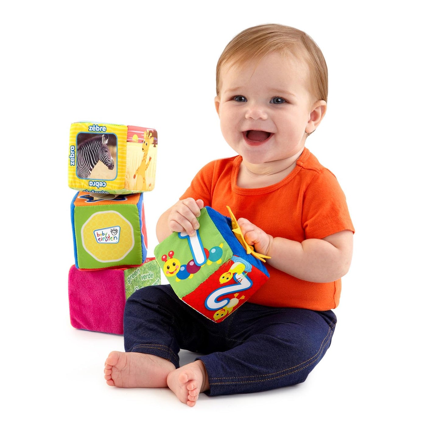 Baby Einstein Soft Blocks Toys, Multi Color, Fabric, 4 Count, Ages 3 Months+ - Model 90629