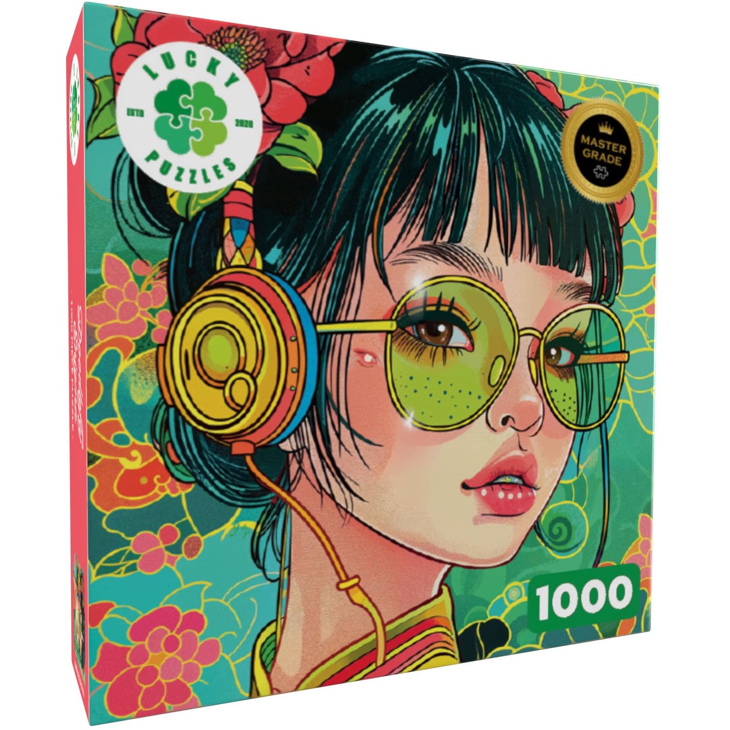 Lucky Puzzles - Doodlefly Enigma 1000 Piece Jigsaw Puzzle for Adults | Cyberpunk Art Puzzle with Vibrant Lime and Pistachio Colo