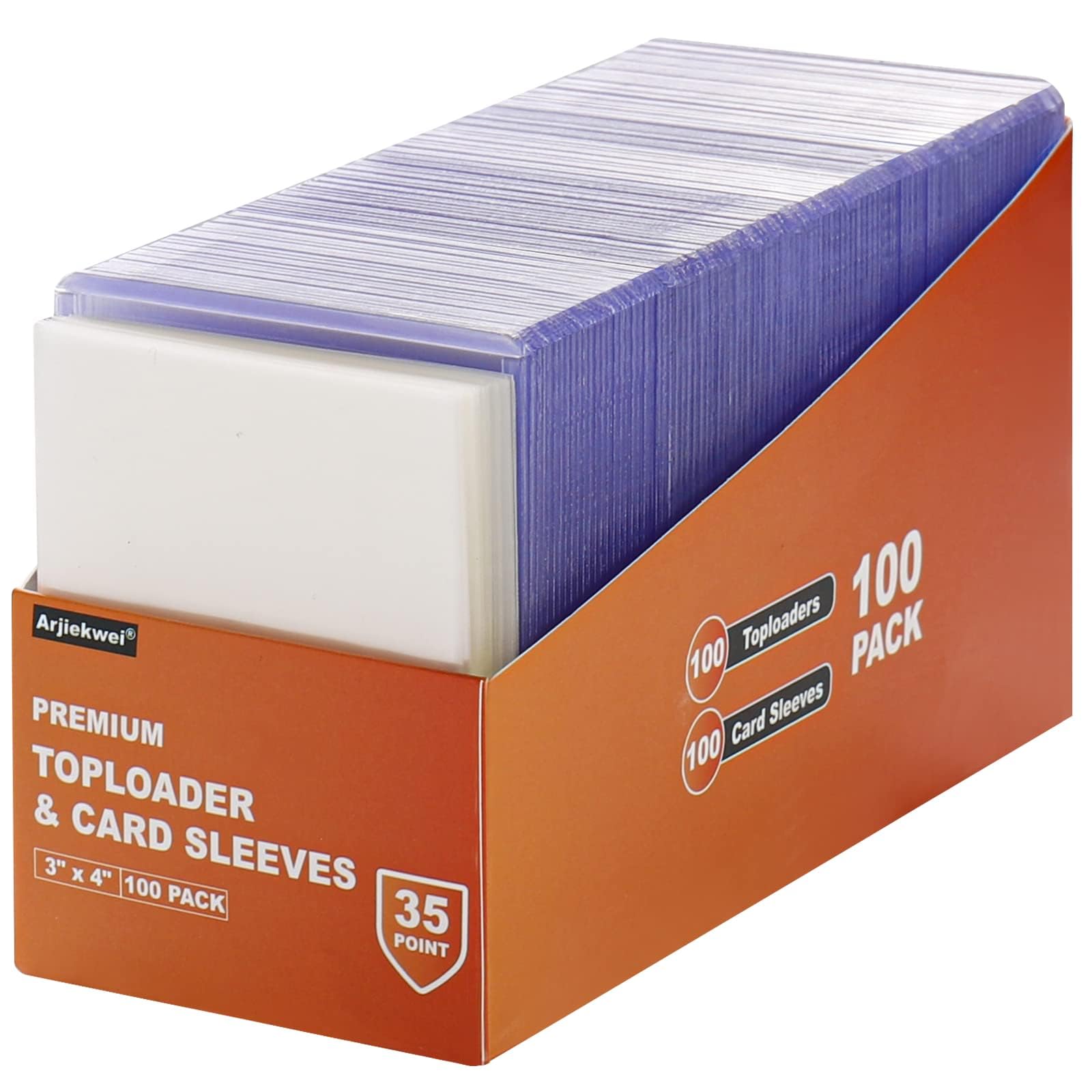 200 Card Sleeves Top Loaders for Cards  Arjiekwei 3X4 Baseball Cards Protectors Hard Plastic  enhanced Toploaders Holder for Trading Sports Football Game Card(100 Top Loaders + 100 Penny Sleeves)