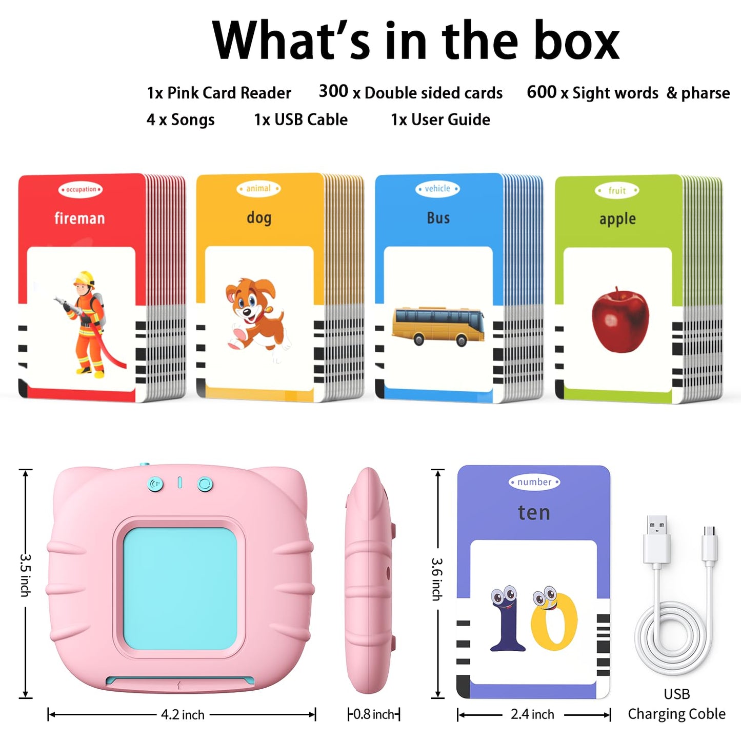 Kidzdo Toddler Audible Flash Cards With Music, Montessori Toys, Pocket Speech Therapy Toys, 600 Sight Words, Alphabet, Numbers 0