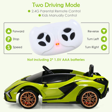 Olakids Kids 12V Licensed Lamborghini Sian Ride On Car, Electric Vehicle For Toddler With Control Remote, Battery Powered Toy With Music, Horn, 2 Speeds, Suspension, Led Lights, Bluetooth, Usb (Green)