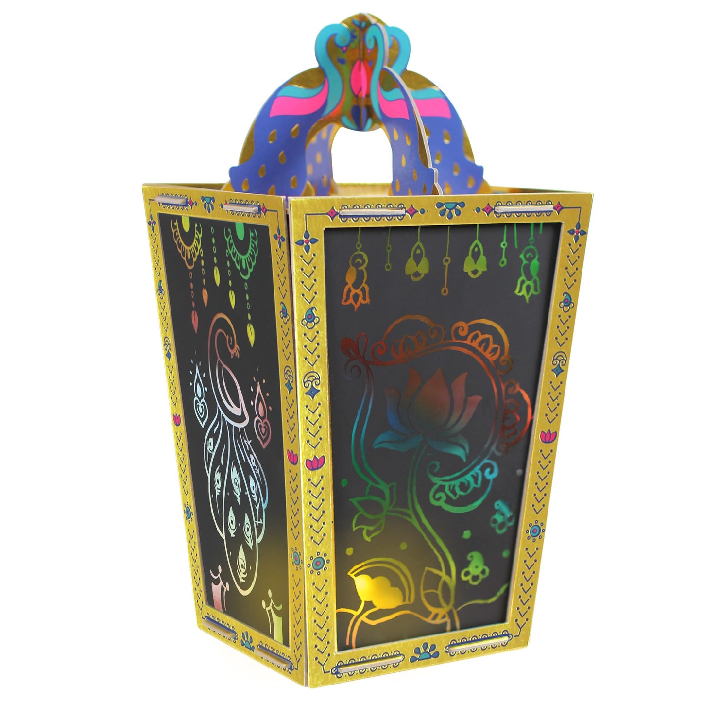 Kulture Khazana: Rangoli Mandala Scratch Art Lantern - DIY Craft Kit, LED Candle, 12 Tall, India & South Asian Culture Activity