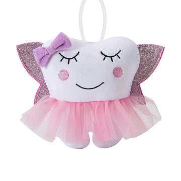 Free-Space Tooth Fairy Pillow With Pocket Ballet Doll For Girl Shiny Wings Crystal Velvet Tooth Fairy Keepsake Gifts (Pink)