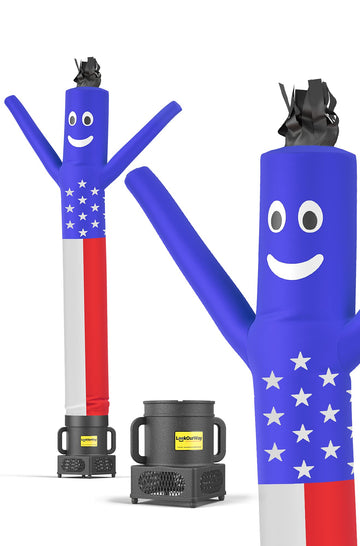 LookOurWay Air Dancers Wacky Waving Inflatable Tube Man Set - 7ft Tall Advertising Air Dancer Waving Man Inflatable Tube Guy with Sky Dancer Blower - 4th of July Patriot Theme - American Flag