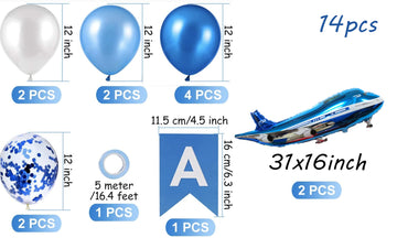 31Inch Large Airplane Blue Party Decoration Airplane Balloon Birthday Party Supplies (14Pcs Airplane Set)