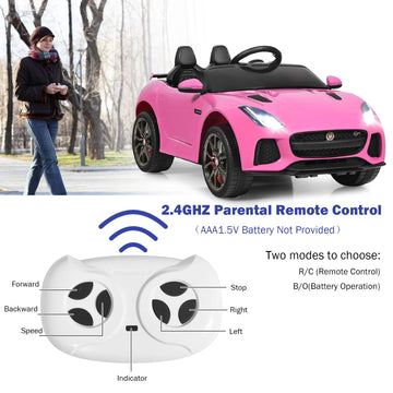 Costzon Ride On Car, 12V Licensed Jaguar F-Type Svr Battery Powered Ride On Toy W/Remote Control, Front/Rear Lights, Mp3, Music, 3 Speeds, Spring Suspension, Electric Vehicle For Kids (Pink)