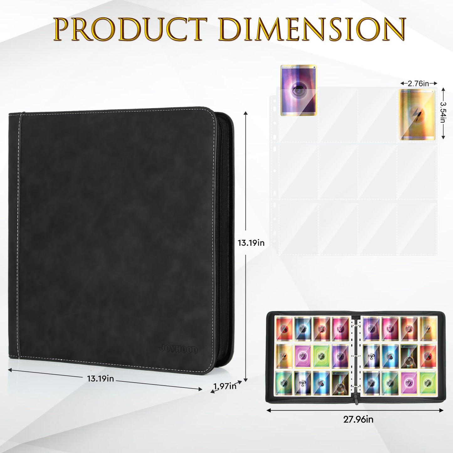 JoyHood Card Binder for Trading Card  Card Collection Binder with 12 Pocket - Hold Up to 960 Cards  Card Album Holder compatible with TCG/PM/MTG/OPCG/YGO Card (Black  12 Pockets)