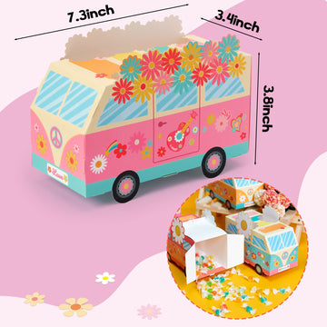 ANGOLIO 12Pcs Groovy Party Favor Boxes Groovy Hippie Peace Bus Centerpiece Birthday Party Decorations Peace Signs Daisies Rainbo